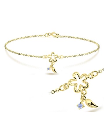 Flower and little leaf with CZ Bracelet BRS-173-GP